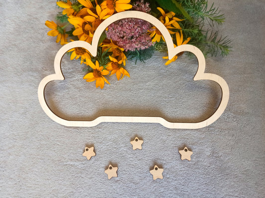 Crafts Macrame Accessories. Wooden Clouds for walls. Cloud shaped wood for Weaving Macrame and attach rainbow, pom pom, leaf. Nursery Shapes