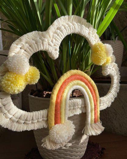 Crafts Macrame Accessories. Wooden Clouds for walls. Cloud shaped wood for Weaving Macrame and attach rainbow, pom pom, leaf. Nursery Shapes