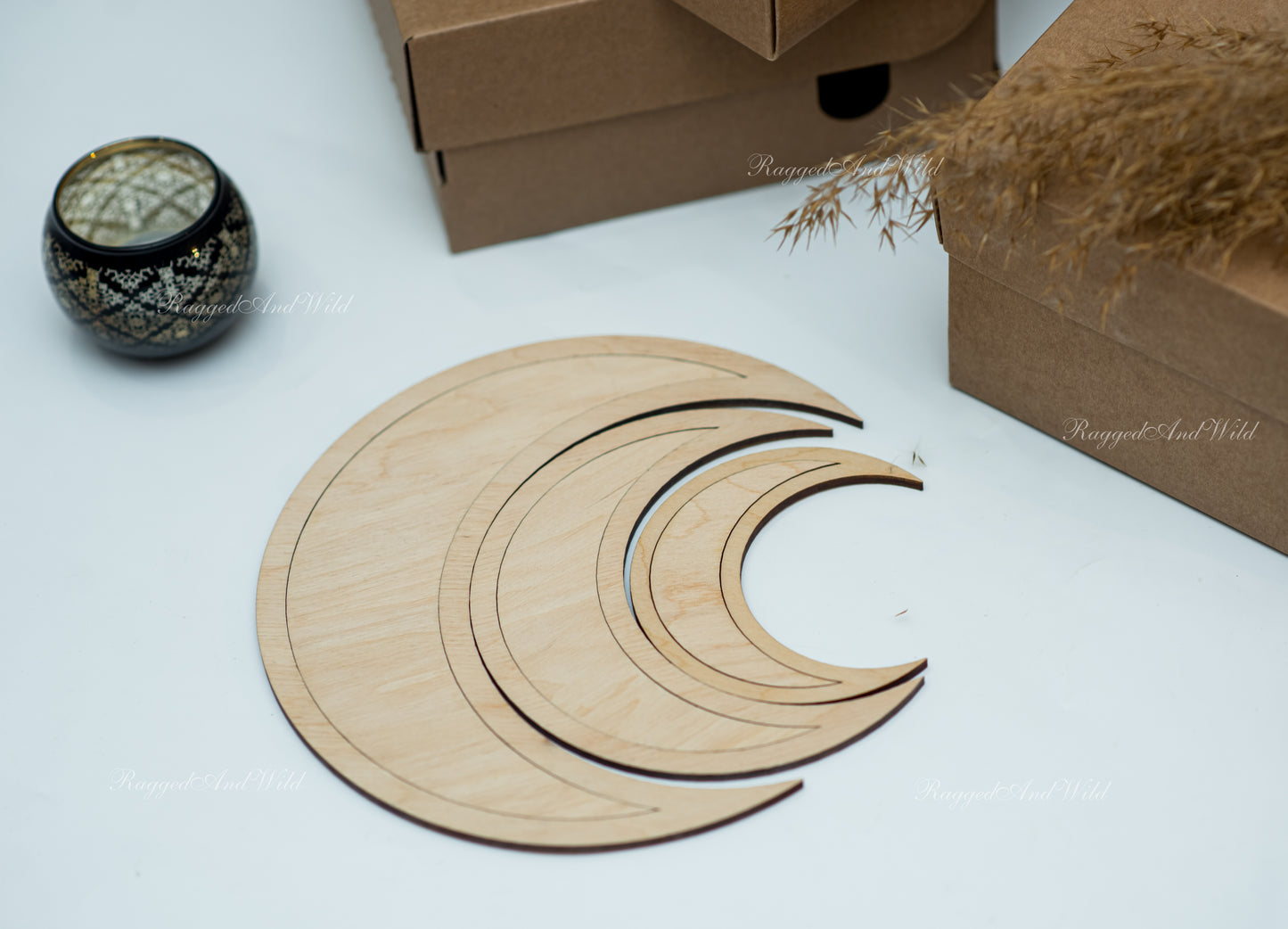 Set of 3 shape wooden moon