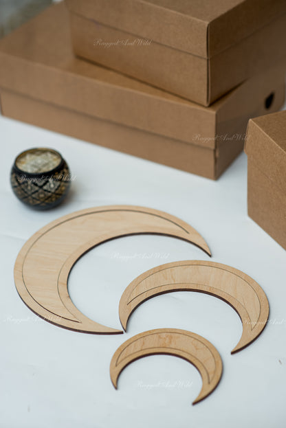 unfinished wood crescent moon shapes